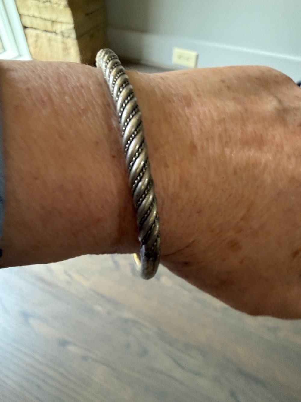 Antique Asian Twisted Rope Detail Silver-Tone Cuff Bracelet - Picture 6 of 6